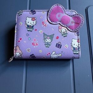 Sanrio Purple Hello Kitty & Friends Zip Wallet with Pink Bow Accent